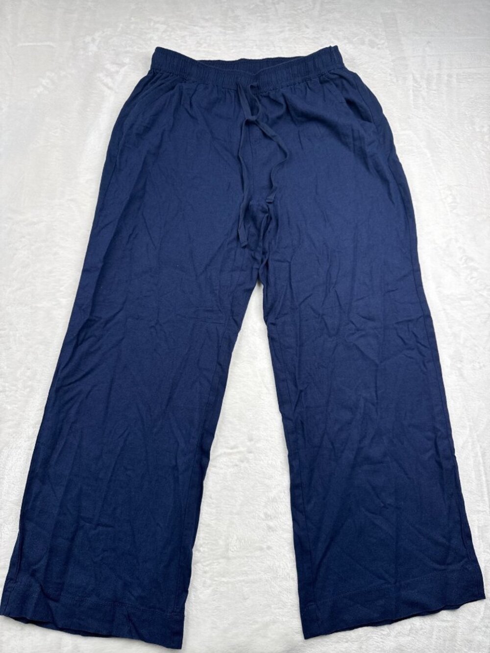 Briggs Womens Navy Blue Drawstring Elastic Waist Relaxed Fit Pants L